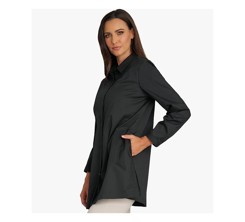 Stella Carakasi Women's Long Sleeves Cotton Poplin Asymmetrical Pleat Front Have It All Tunic