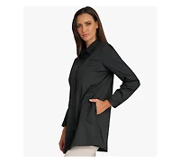 Stella Carakasi Women's Long Sleeves Cotton Poplin Asymmetrical Pleat Front Have It All Tunic