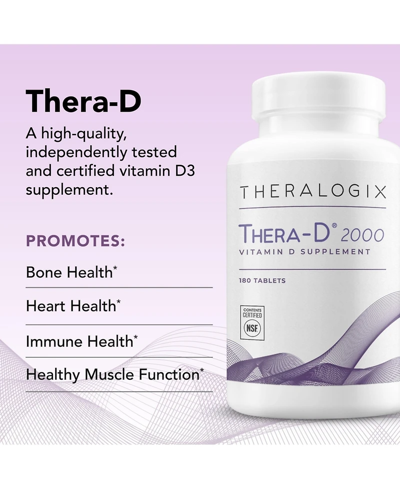 Theralogix Thera-d 2000 Vitamin D Supplement - 2,000 Iu (50 mcg) Vitamin D3 Tablets - 180-Day Supply - Immune Support Supplement for Women & Men