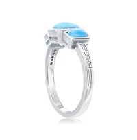 Caribbean Treasures Sterling Silver, Rectangle Larimar & Cz Ring