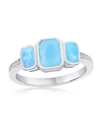Caribbean Treasures Sterling Silver Rectangle Larimar Cz Ring