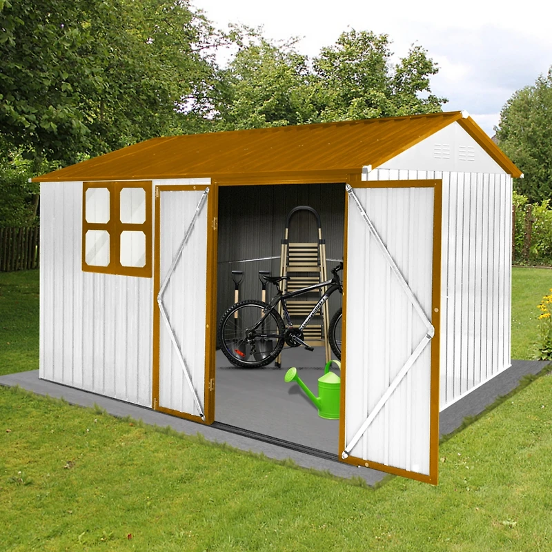 Streamdale White+Yellow 10ftx8ft Metal Garden Shed with Window