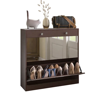 Streamdale Furniture Mirror Shoe Cabinet with 2 Tier Drawers
