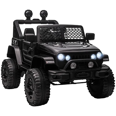 12V Kids Ride On Truck with Parent Remote Control, Electric Battery Powered Toy Car with Spring Suspension, Adjustable Speed, Led Lights and Horn, Bla