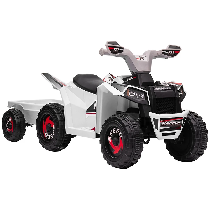 Simplie Fun Kids Atv Quad Car with Back Trailer, 6V Electric Ride On Car with Forward Backward Function, Wear-Resistant Wheels for Toddlers Ages 18-36