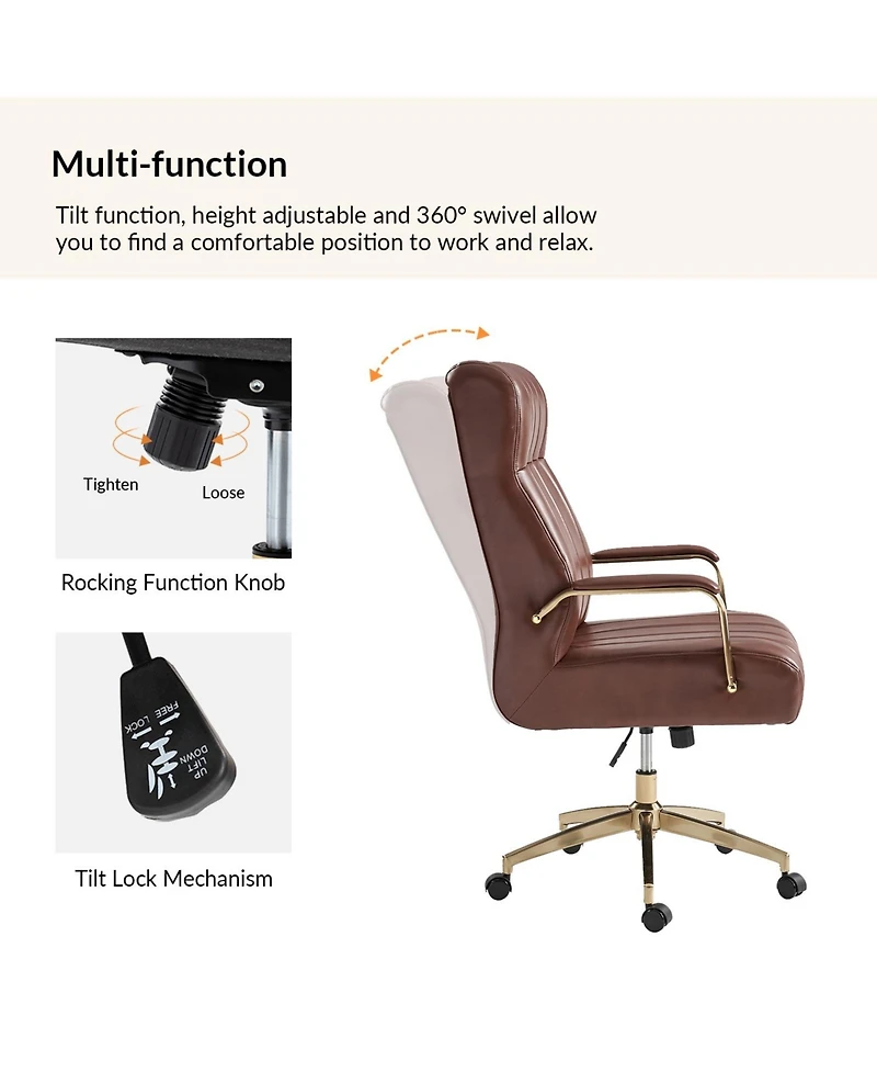 Hulala Home Uwe Modern Leather Ergonomic Executive Office Chair with Sgs International Certified Stainless Steel Gas Spring