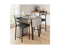 gaomon 3-Piece 36in Wooden Counter Height Dining Table Set for Kitchen, Dining Room w/Storage Shelves, Metal Frame, 2 Barstools
