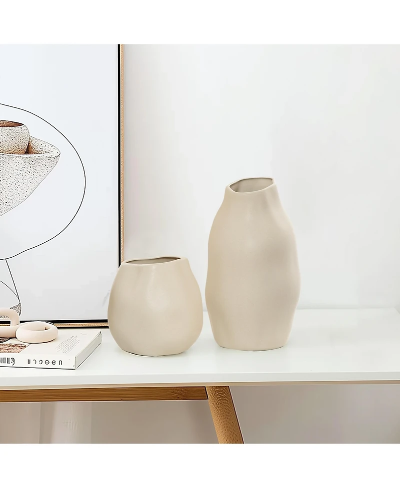 LuxenHome Ivory White Ceramic Modern Round Vase