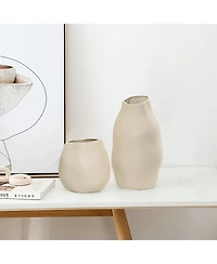 LuxenHome Ivory White Ceramic Modern Round Vase