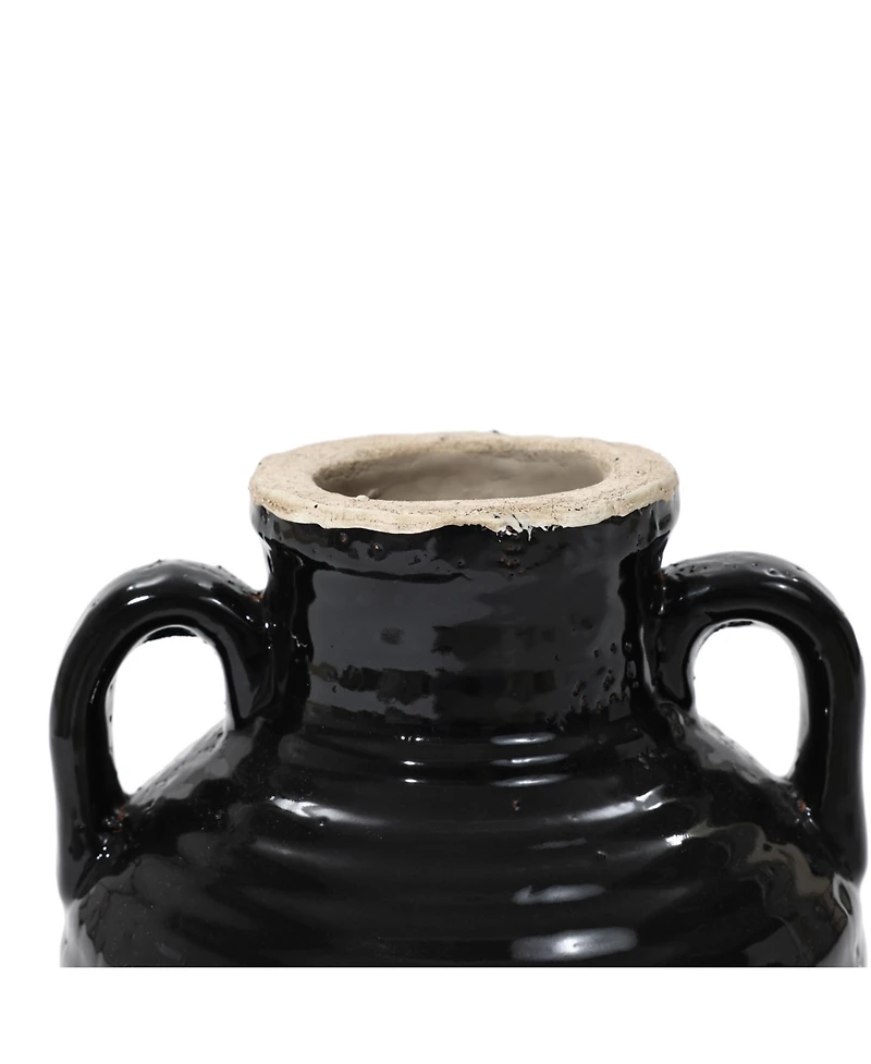 LuxenHome Black Jug 10-Inch Tall Terracotta Vase with Two Handles
