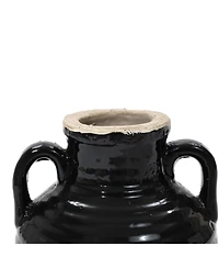 LuxenHome Black Jug 10-Inch Tall Terracotta Vase with Two Handles