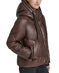 Andrew Marc Sport Women's Faux-Leather Hooded Puffer Jacket