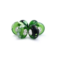 Bling Jewelry Mixed Set Of 6 Bundle Translucent Shades Of Green Swirl Floral Murano Glass Swirl Charm Bead Spacer .925 Sterling Silver Core Fits Europ