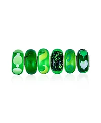 Bling Jewelry Mixed Set Of 6 Bundle Translucent Shades Of Green Swirl Floral Murano Glass Swirl Charm Bead Spacer .925 Sterling Silver Core Fits Europ