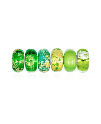 Bling Jewelry Mixed Set Of 6 Bundle Translucent Shades Of Green Swirl Floral Murano Glass Swirl Charm Bead Spacer .925 Sterling Silver Core Fits Europ