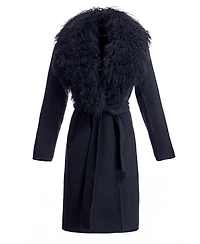 Julia & Stella by Maximilian Women's Wool Wrap Coat With Shearling Trim