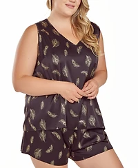 iCollection Plus Silky Tank Pajama Set Feather Print