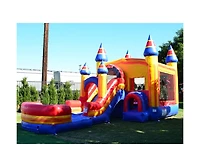JumpOrange Superhero Bounce House Water Slide Combo with Pool (Blower Included), for Kids and Adults, Wet Dry Use, Tunnel Entrance, Basketball Hoop, O