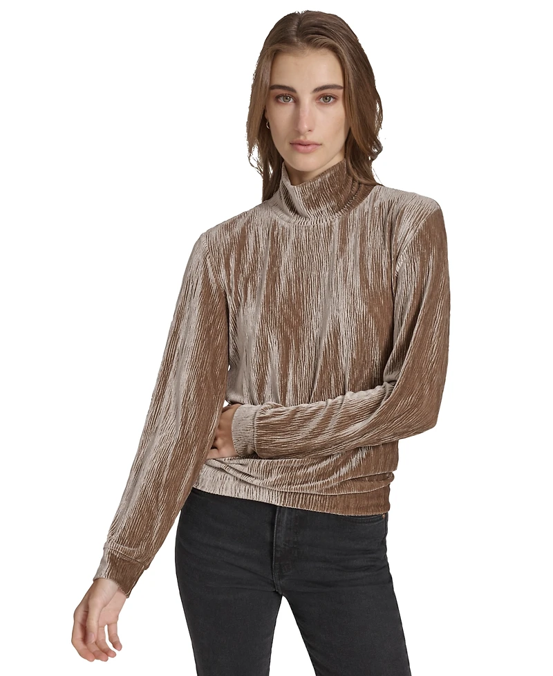 Andrew Marc Sport Women's Wavy Velvet Turtleneck Top
