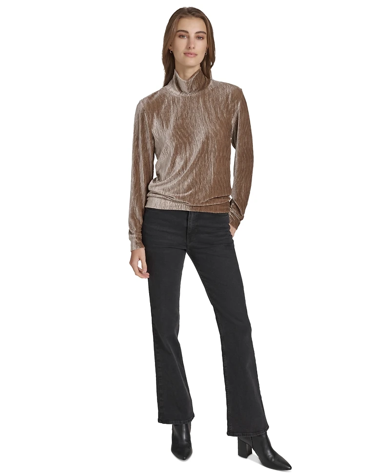 Andrew Marc Sport Women's Wavy Velvet Turtleneck Top