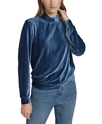 Andrew Marc Sport Women's Wavy Velvet Turtleneck Top