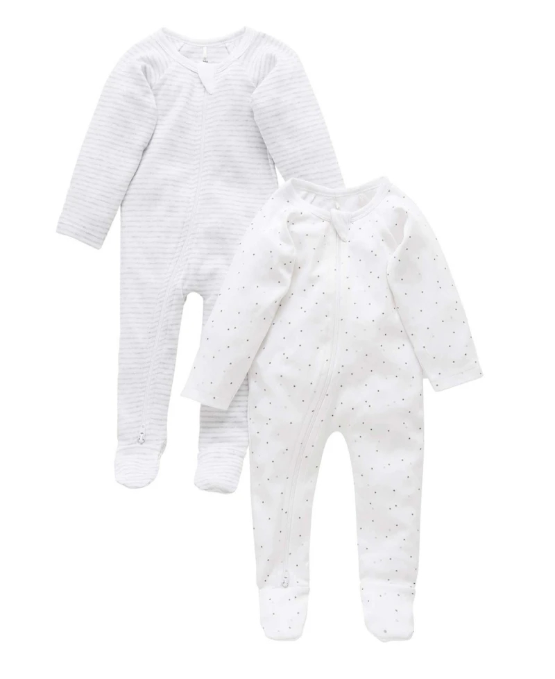 Purebaby Baby Boy and Girl 2 Pack Zip Coverall