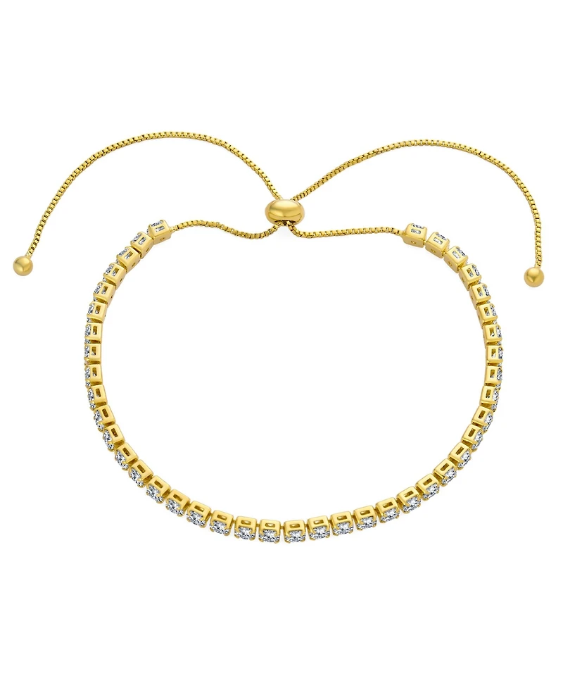 Bling Jewelry Thin Delicate Round Cubic Zirconia Cz Tennis Bracelet Slide Bolo Bracelet Adjustable Sliding Ball Clasp Bracelet Yellow Gold Plated