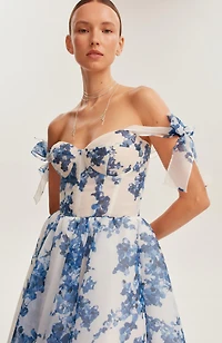 Milla Women's Charming Blue Hydrangea-Patterned Organza Midi Dress
