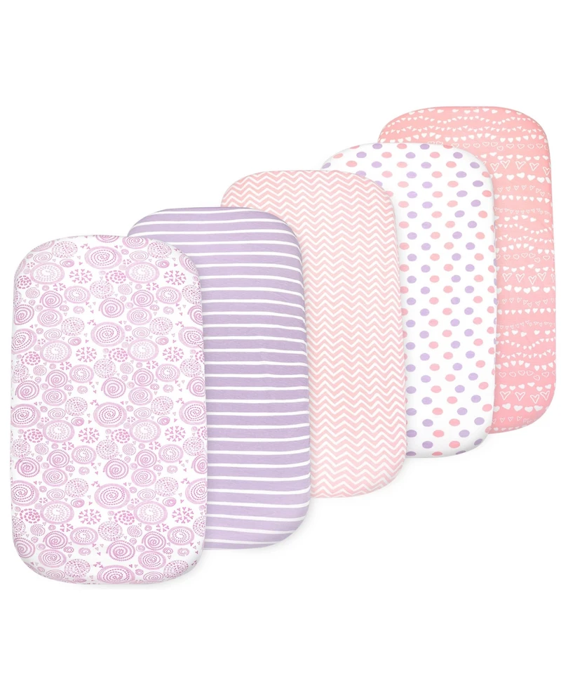 Bublo Baby Baby Bedside Bassinet Sheet Set for Boy and Girl, 5 Pack, Universal Fitted for Oval, Hourglass & Rectangle Bassinet Mattress, Fitted Sheets