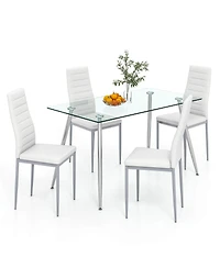 Gymax 5 Pcs 51'' Rectangle Dining Set 0.3'' Thick Glass Table w/ 4 Padded Dining Chairs
