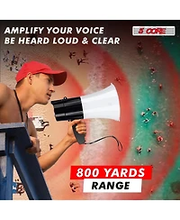 5 Core Megaphone Portable 30W BullhornSiren w Led Adjustable Volume Bull Horn Loudspeaker 800 Yard Range 148 Led