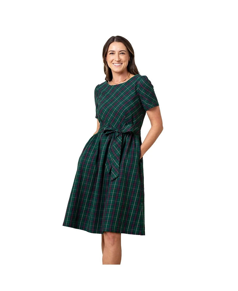 Hope & Henry Women's Organic Short Sleeve Holiday Dress with Waist Sash