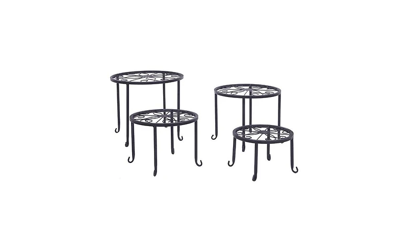 Slickblue 4-Tier Plant Shelves with Round Pattern Stylish Black Baking Paint Display for Indoor and Outdoor Plants