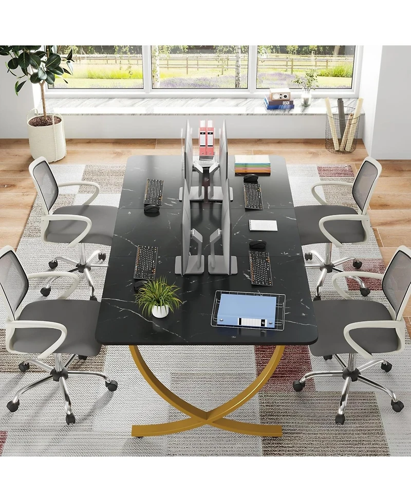 Tribesigns Executive Desk, Large Office Desk, Modern Computer Desk Conference Table Meeting Room Table, Business Furniture, Black and Gold