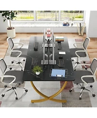 Tribesigns Executive Desk, Large Office Desk, Modern Computer Desk Conference Table Meeting Room Table, Business Furniture, Black and Gold