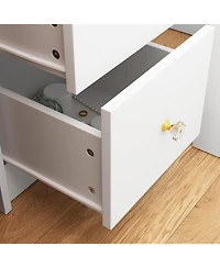 Famapy 5-Drawers White Makeup Vanity Sets Dressing Table Sets With Stool, Led Lighted Mirror, Power Strip and Hair Dryer Holder