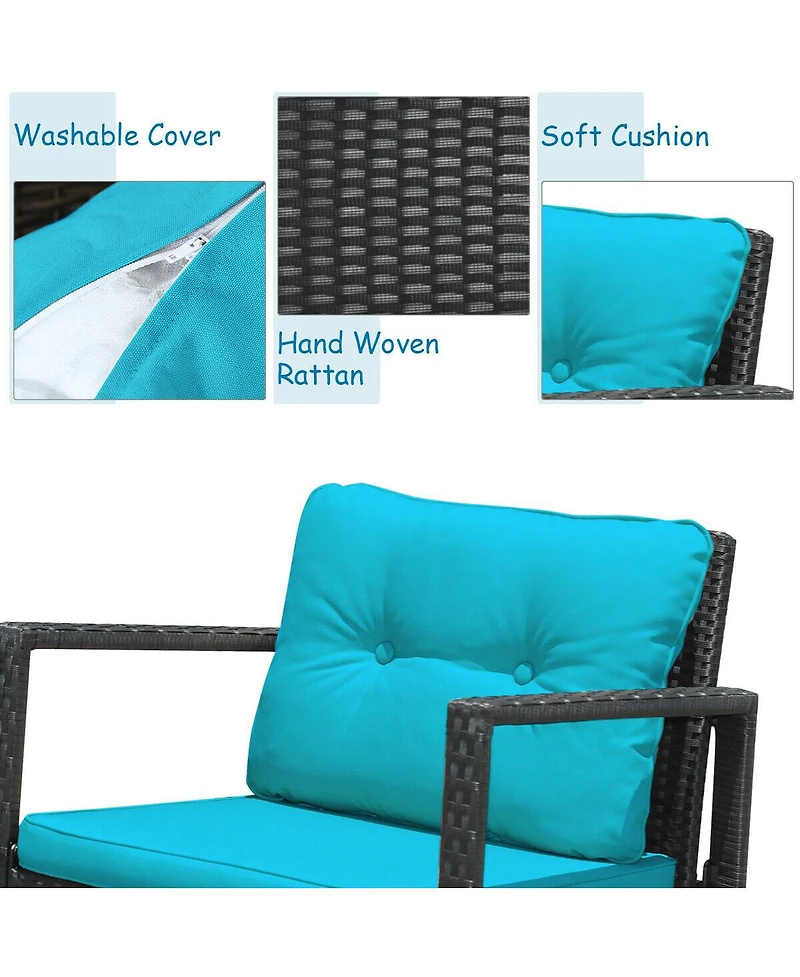 Sugift 3 Pieces Cushioned Patio Rattan Set with Rocking Chair and Table