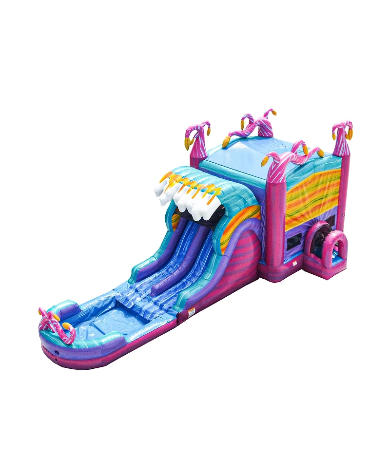 JumpOrange Mystery Jungle Commercial Grade Bounce House Water Slide with Dual Lane and Detachable Pool for Kids and Adults (with Blower), Tunnel Entra