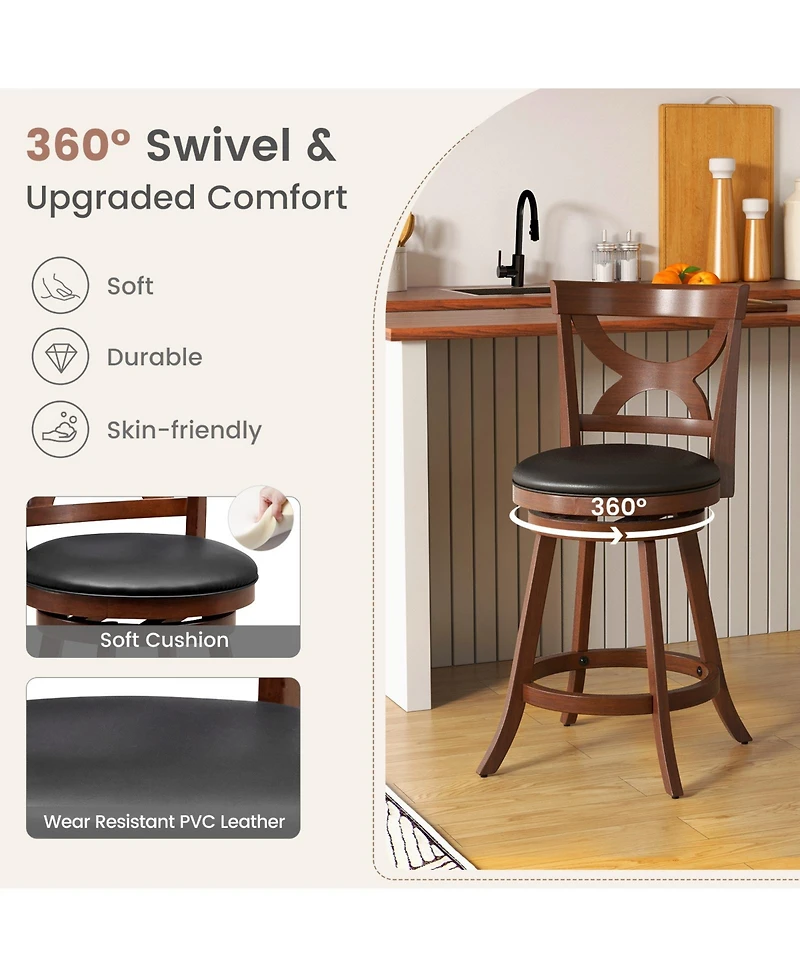 Sugift Swivel Bar Stools Set of 2 with Soft Cushion and Elegant Hollow Backrest
