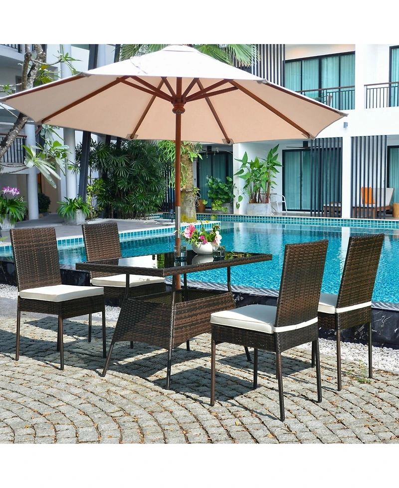 Sugift 5 Pieces Rattan Dining Set with Glass Table and High Back Chair