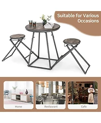 3 Pieces Dining Table Set with 2 Foldable Stools for Small Space