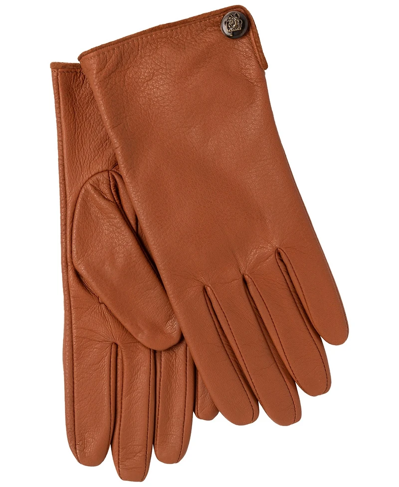Lauren Ralph Pebble Leather Gloves with Horse Button