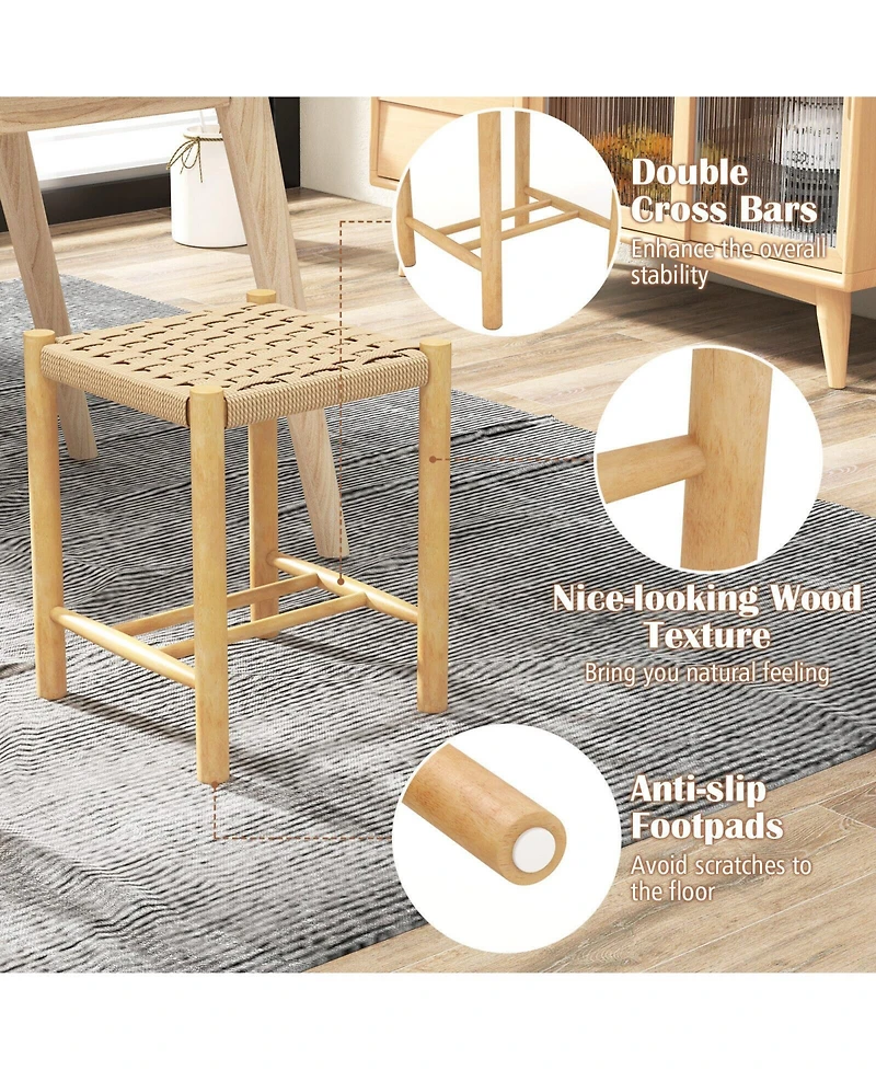 Sugift Dining Stool Set of 2 with Rubber Wood Frame