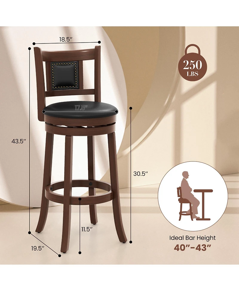 Sugift 30.5 Inch Upholstered Bar Stools Set of 2 with Curved Backrest and Footrest