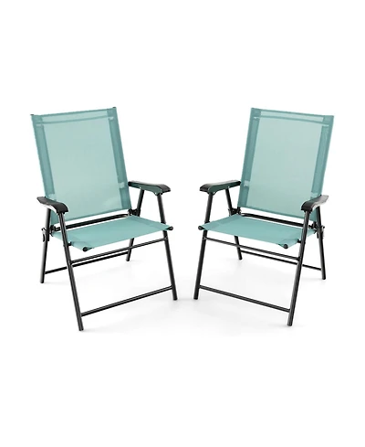 Sugift Patio Dining Chair Set of 2 with Armrests and Metal Frame