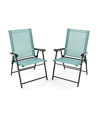 Sugift Patio Dining Chair Set of 2 with Armrests and Metal Frame