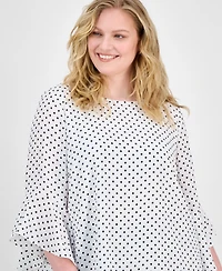 Kasper Plus Polka-Dot Ruffle-Sleeve Blouse