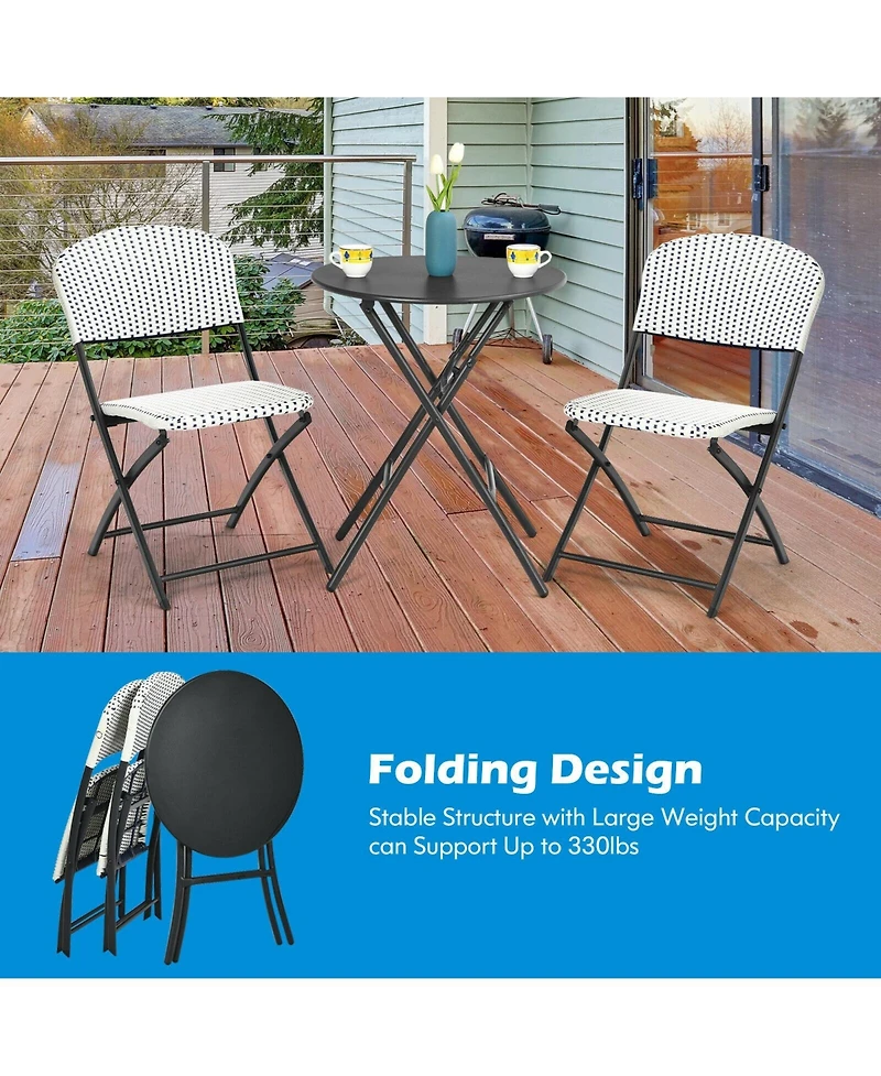 Sugift 3 Pieces Patio Rattan Bistro Set with Round Dining Table and 2 Chairs