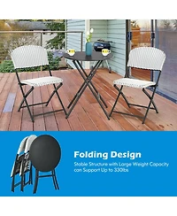 Sugift 3 Pieces Patio Rattan Bistro Set with Round Dining Table and 2 Chairs