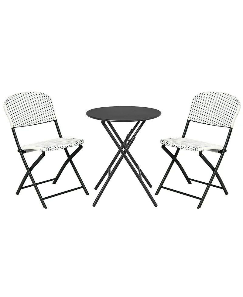 Sugift 3 Pieces Patio Rattan Bistro Set with Round Dining Table and 2 Chairs